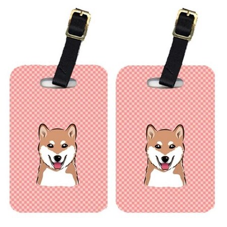 Carolines Treasures Carolines Treasures BB1225BT Pair Of Checkerboard Pink Shiba Inu Luggage Tags BB1225BT
